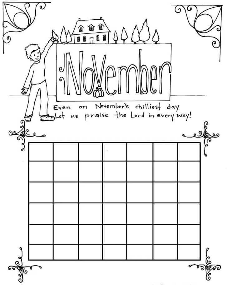 Dibujo de Calendario para Noviembre Hermoso para Colorear