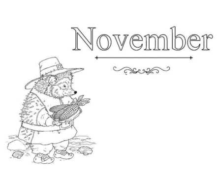Dibujo de Erizo con Noviembre para Colorear