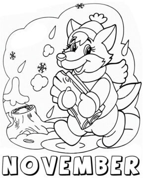 Dibujo de Noviembre con Ardilla para Colorear