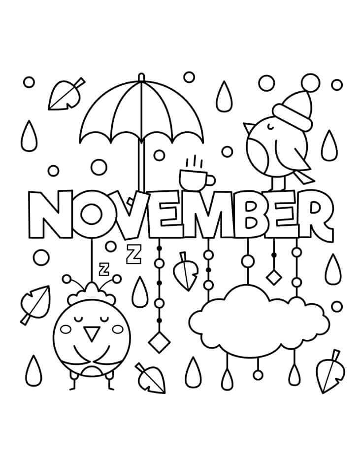 Dibujo de Noviembre con Lluvia para Colorear