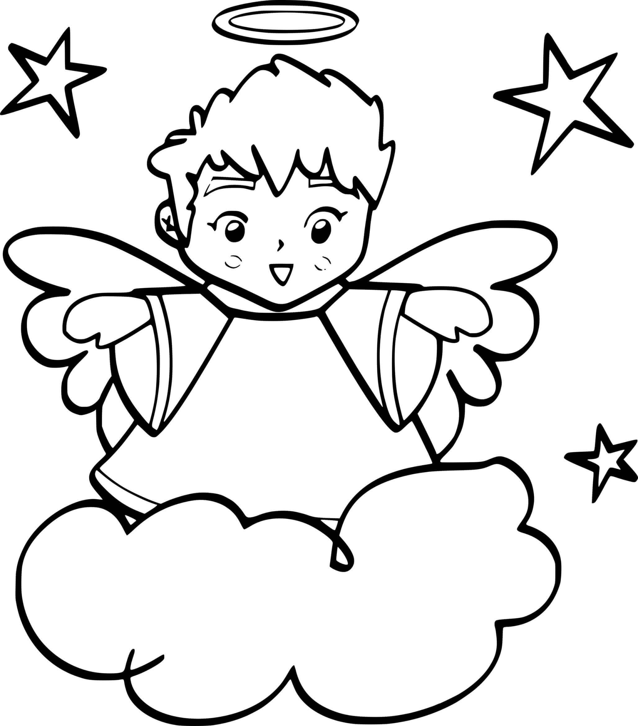 Dibujo de Ángel bebé en la Nube para Colorear