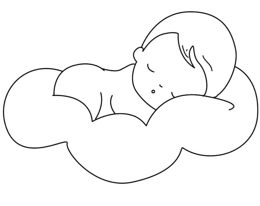 Dibujo de Bebé Durmiendo en la Nube para Colorear
