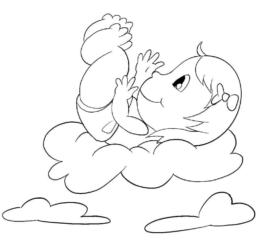 Dibujo de Niña en la Nube para Colorear