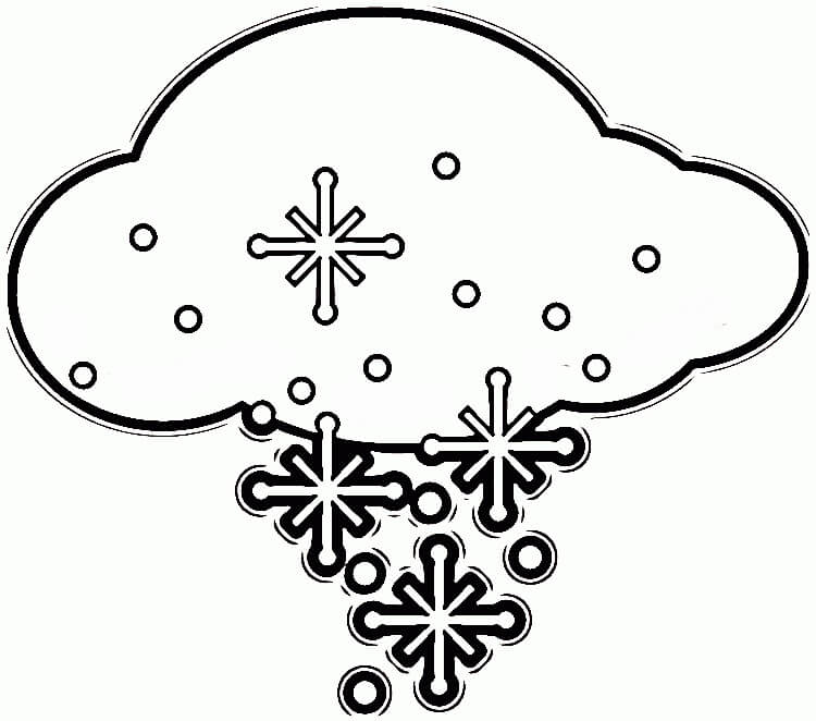 Dibujo de Nube con Copo de Nieve para Colorear