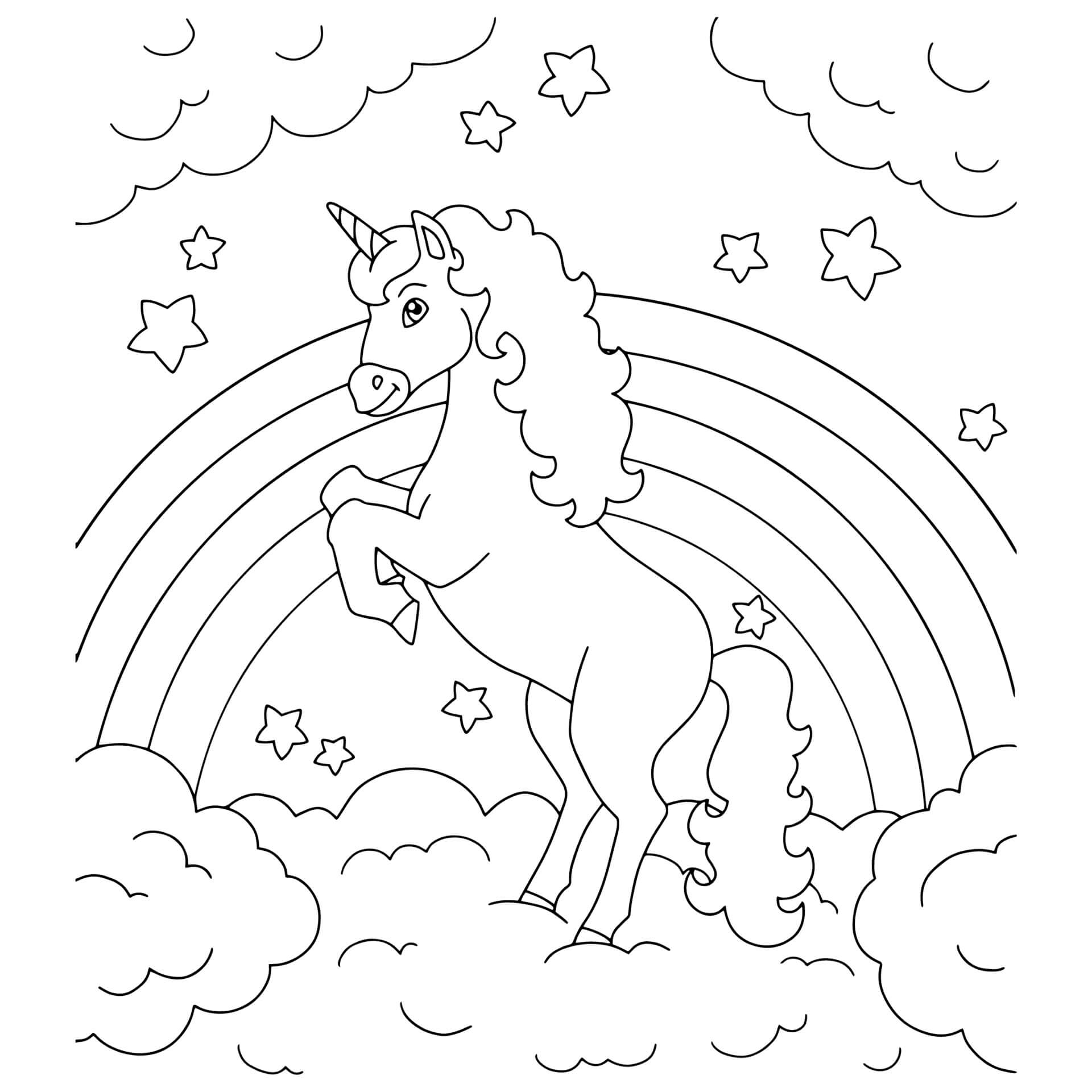 Dibujo de Salta Unicornio en una Nube para Colorear