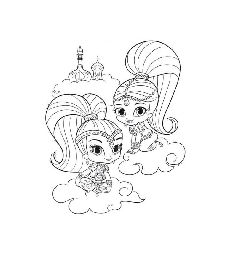Dibujo de Shimmer y Shine en la Nube para Colorear