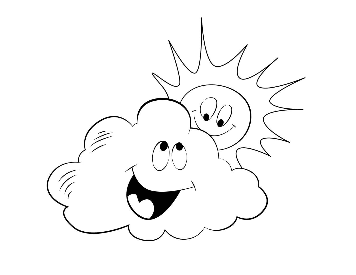 Dibujo de Sol Sonriente con Nube Divertida para Colorear