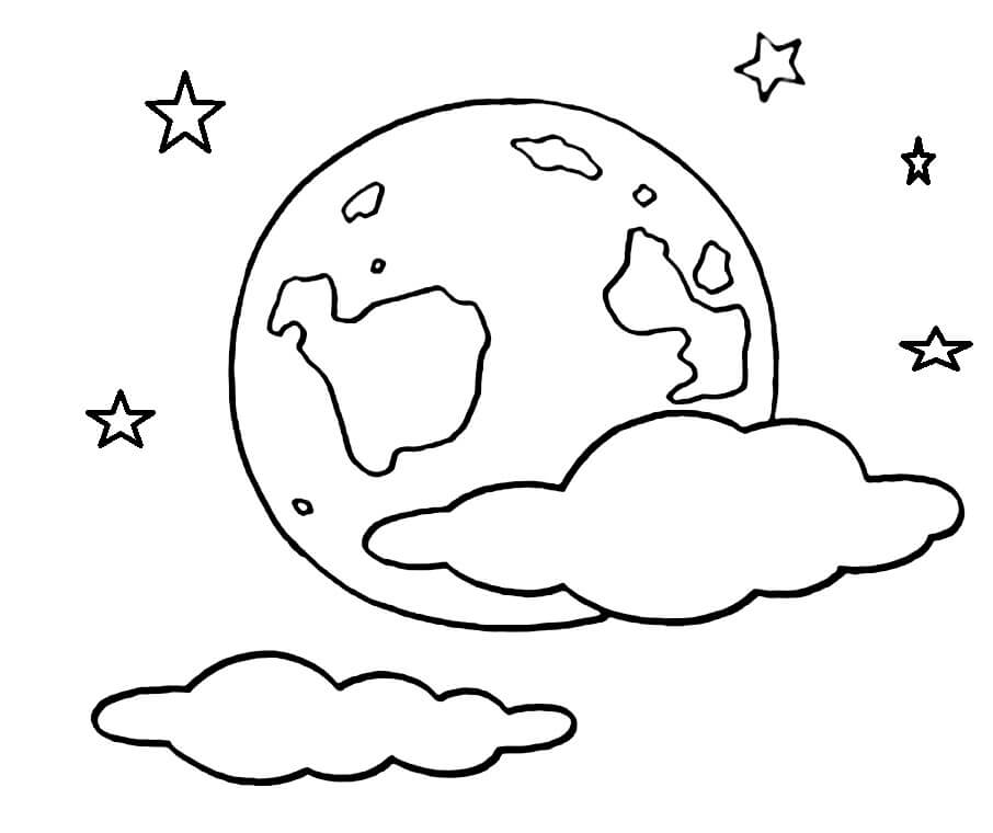 Dibujo de Tierra con Nubes para Colorear