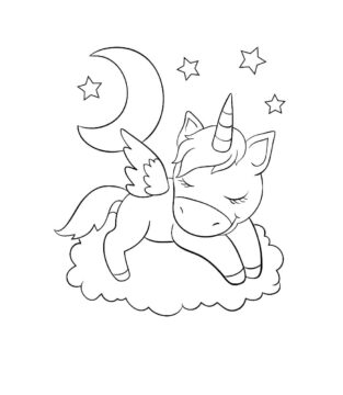 Dibujo de Unicornio Durmiendo en una Nube para Colorear