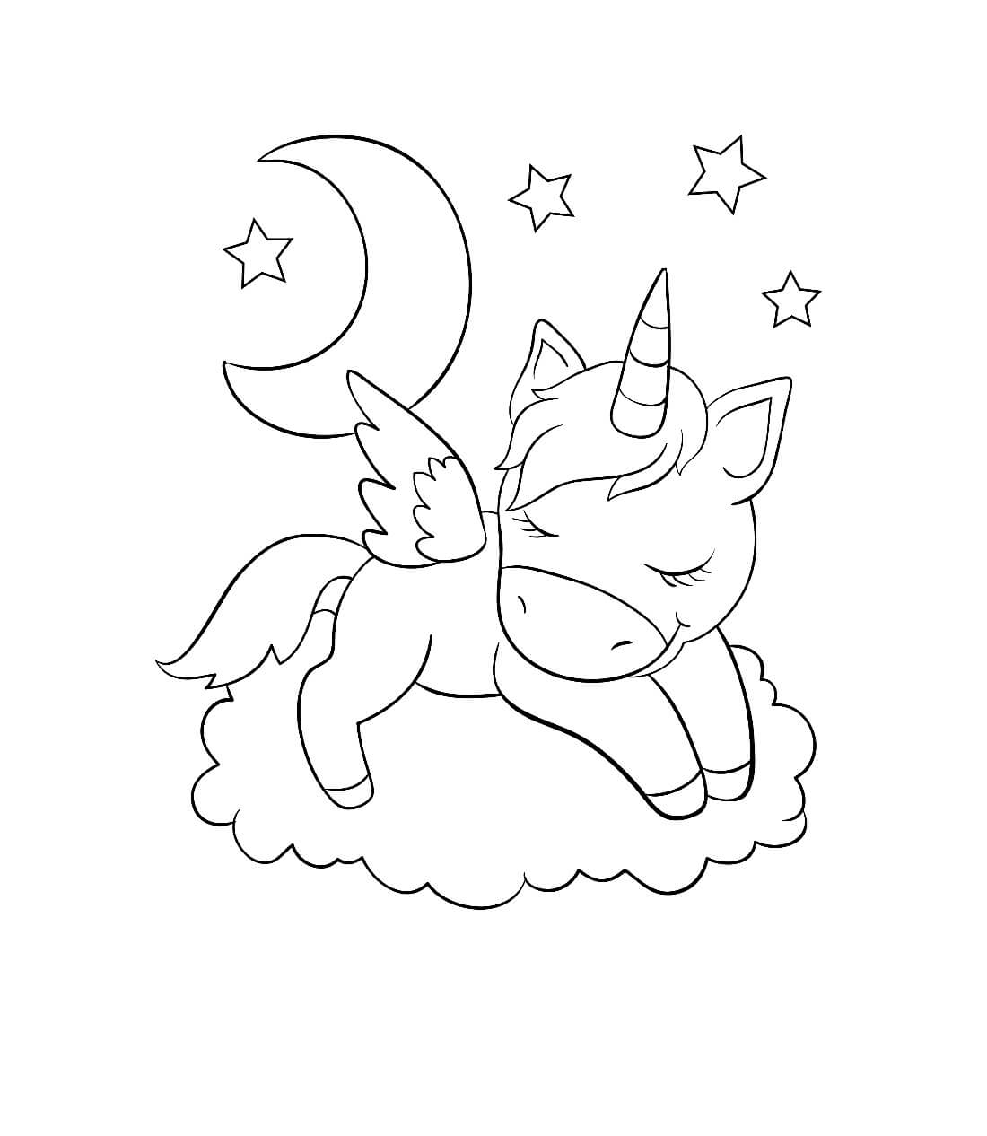 Dibujo de Unicornio Durmiendo en una Nube para Colorear