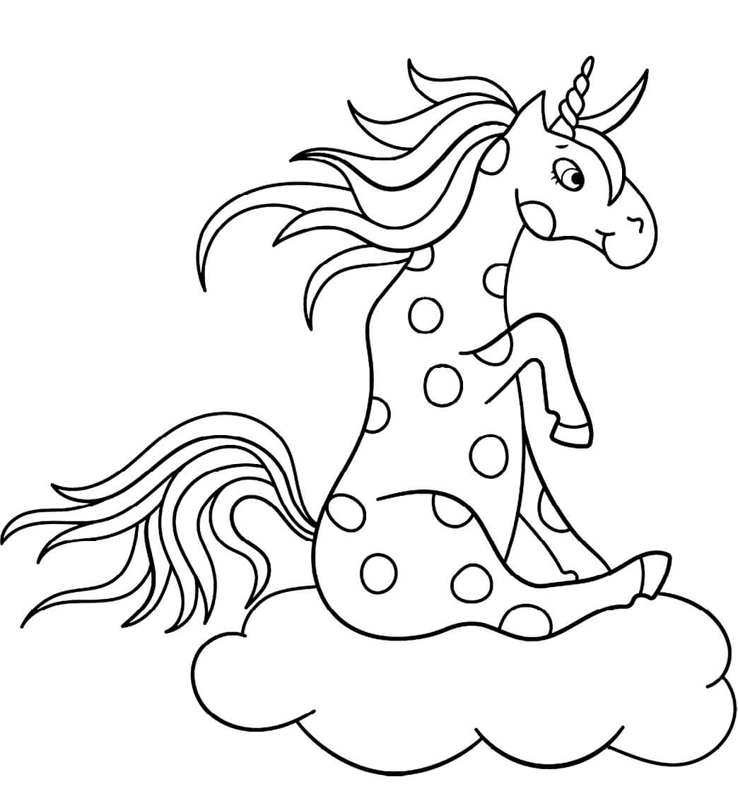 Dibujo de Unicornio Sentado en la Nube para Colorear