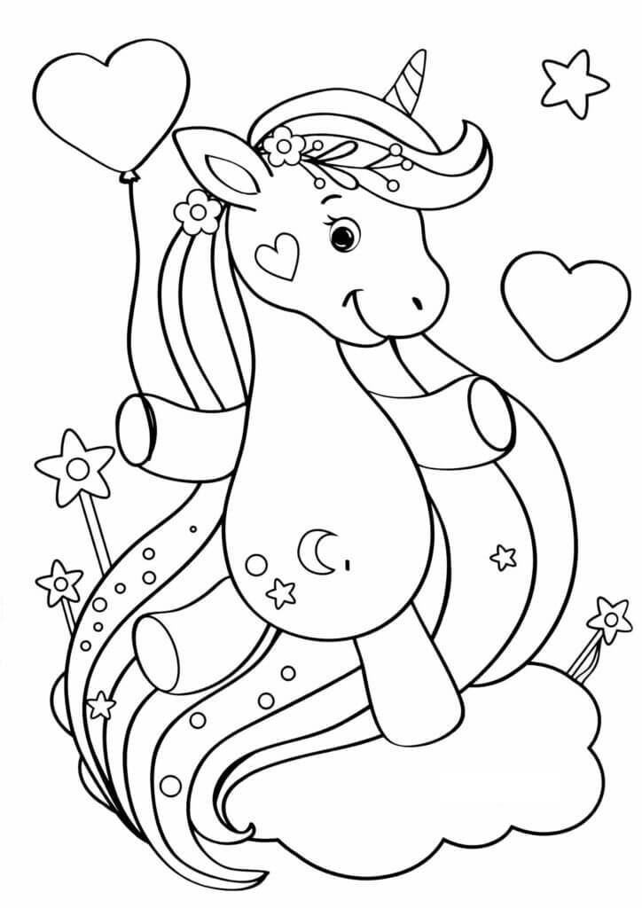 Dibujo de Unicornio Sonriente en la Nube para Colorear