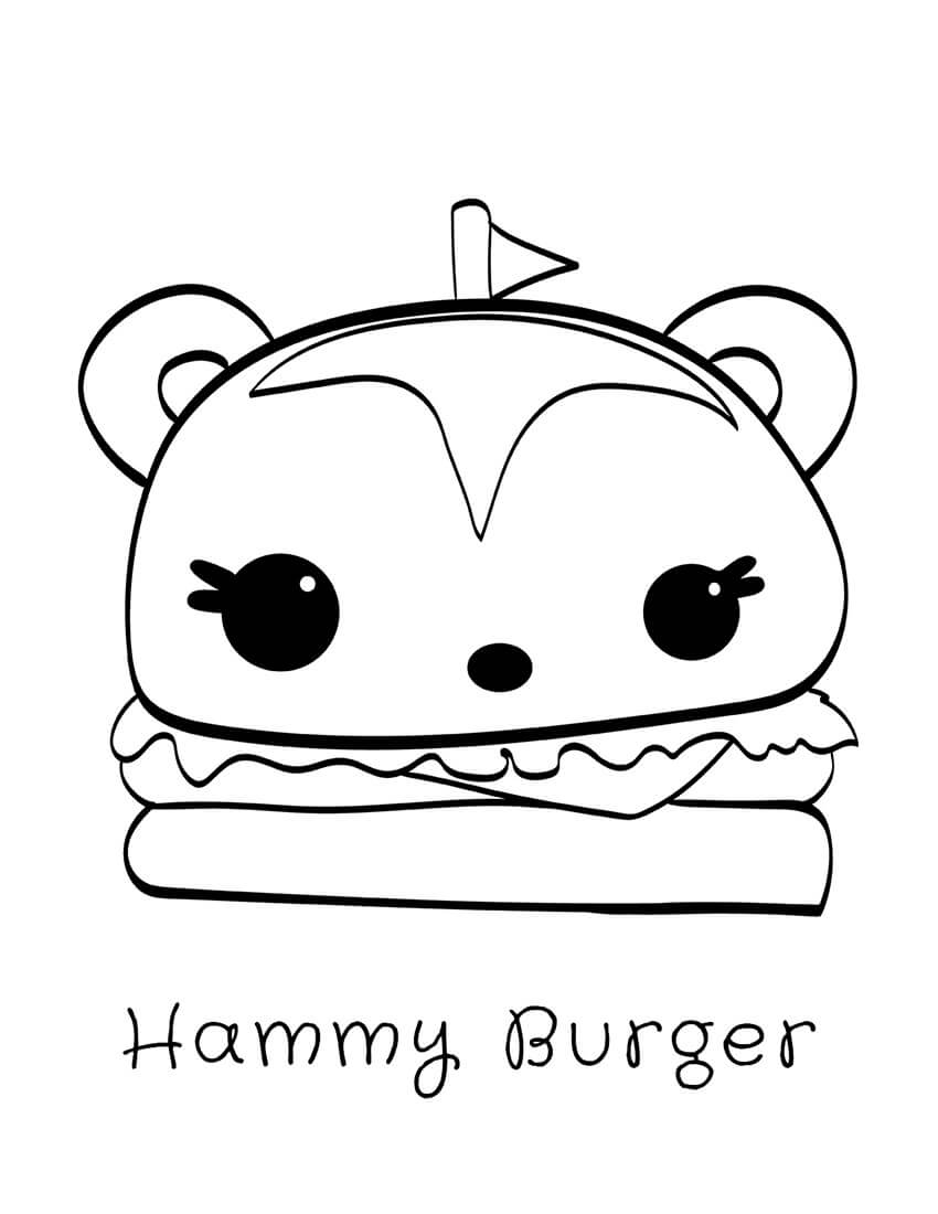 Dibujo de Hammy Hamburguesa en Num Noms para Colorear