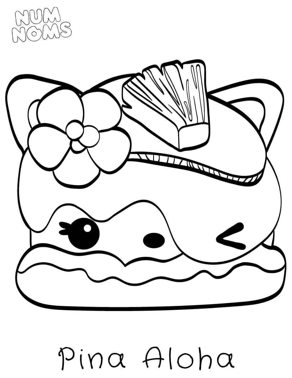 Dibujo de Piña Aloha en Num Noms para Colorear