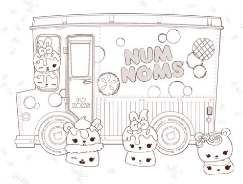 Dibujo de Todos los Personajes en Num Noms con Autobus para Colorear