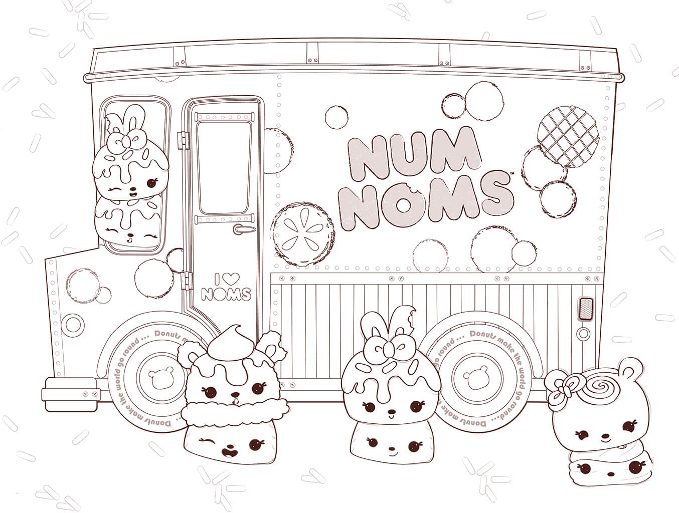 Dibujo de Todos los Personajes en Num Noms con Autobus para Colorear