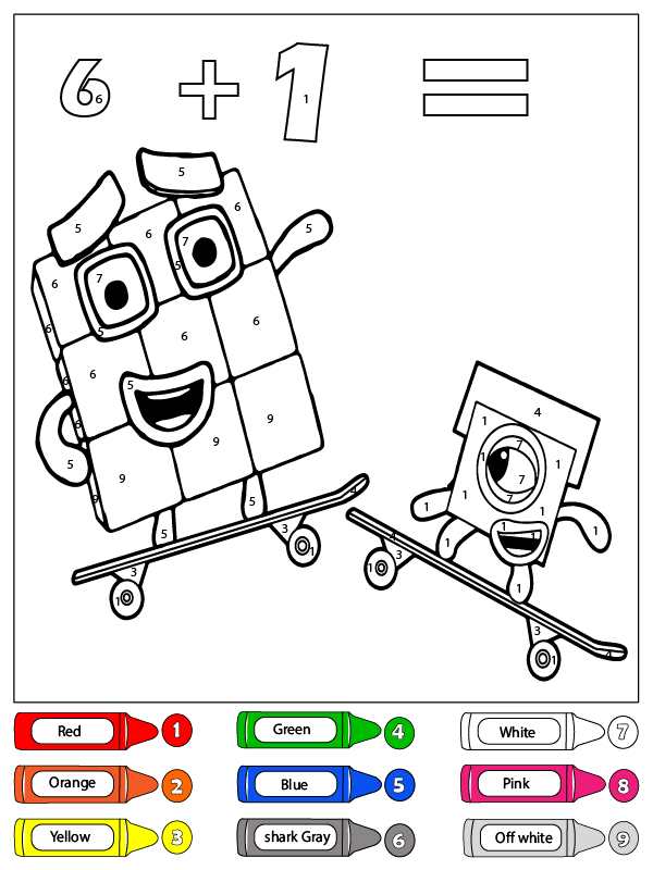 Dibujo de Bloques de números Seis y Uno Color por número página para Colorear