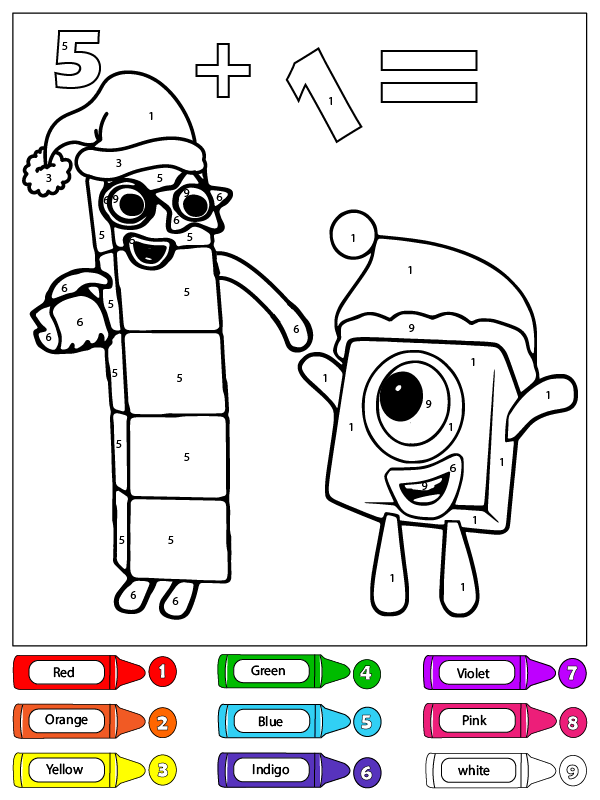 Dibujo de Cinco y un Numberblocks Color por número página para Colorear