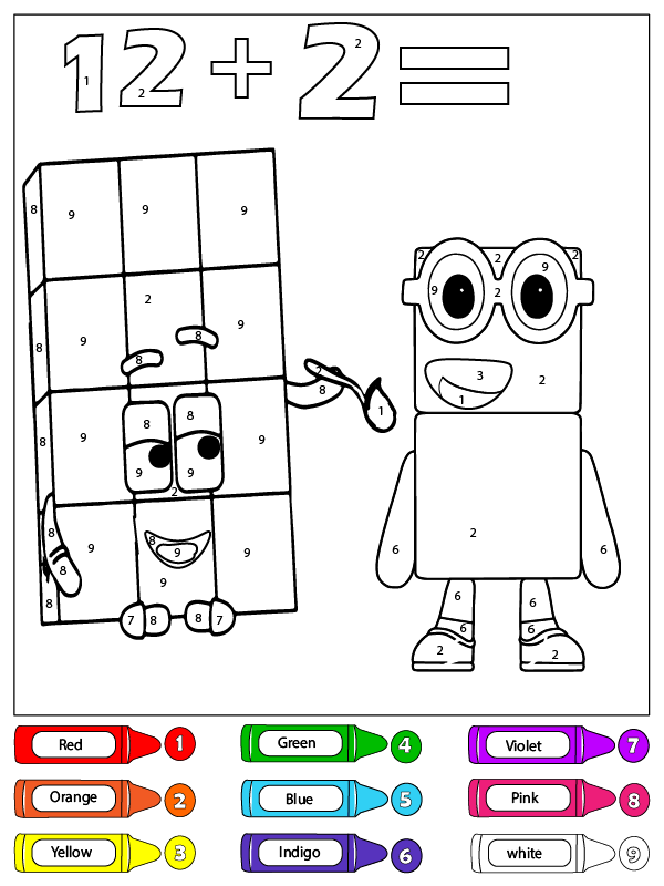 Dibujo de Doce y Dos Bloques de números Color por número página para Colorear