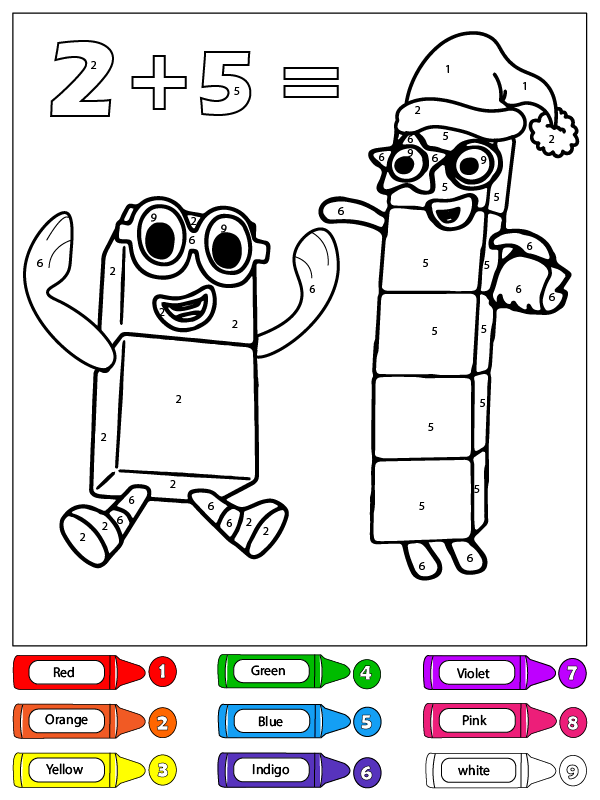 Dibujo de Dos y Cinco Bloques de números Color por número página para Colorear