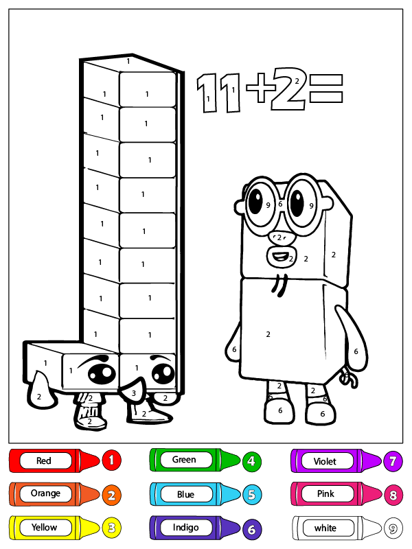 Dibujo de Once y Dos Numberblocks Color por número página para Colorear