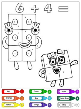 Dibujo de Seis y Cuatro Bloques de números Color por número página para Colorear