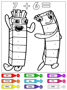 Dibujo de Siete y Seis Bloques de números Color por número página para Colorear