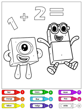 Dibujo de Uno y Dos Bloques de números Color por número página para Colorear