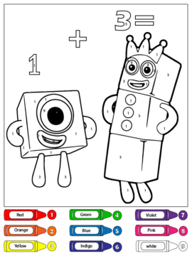 Dibujo de Uno y Tres Bloques de números Color por número página para Colorear