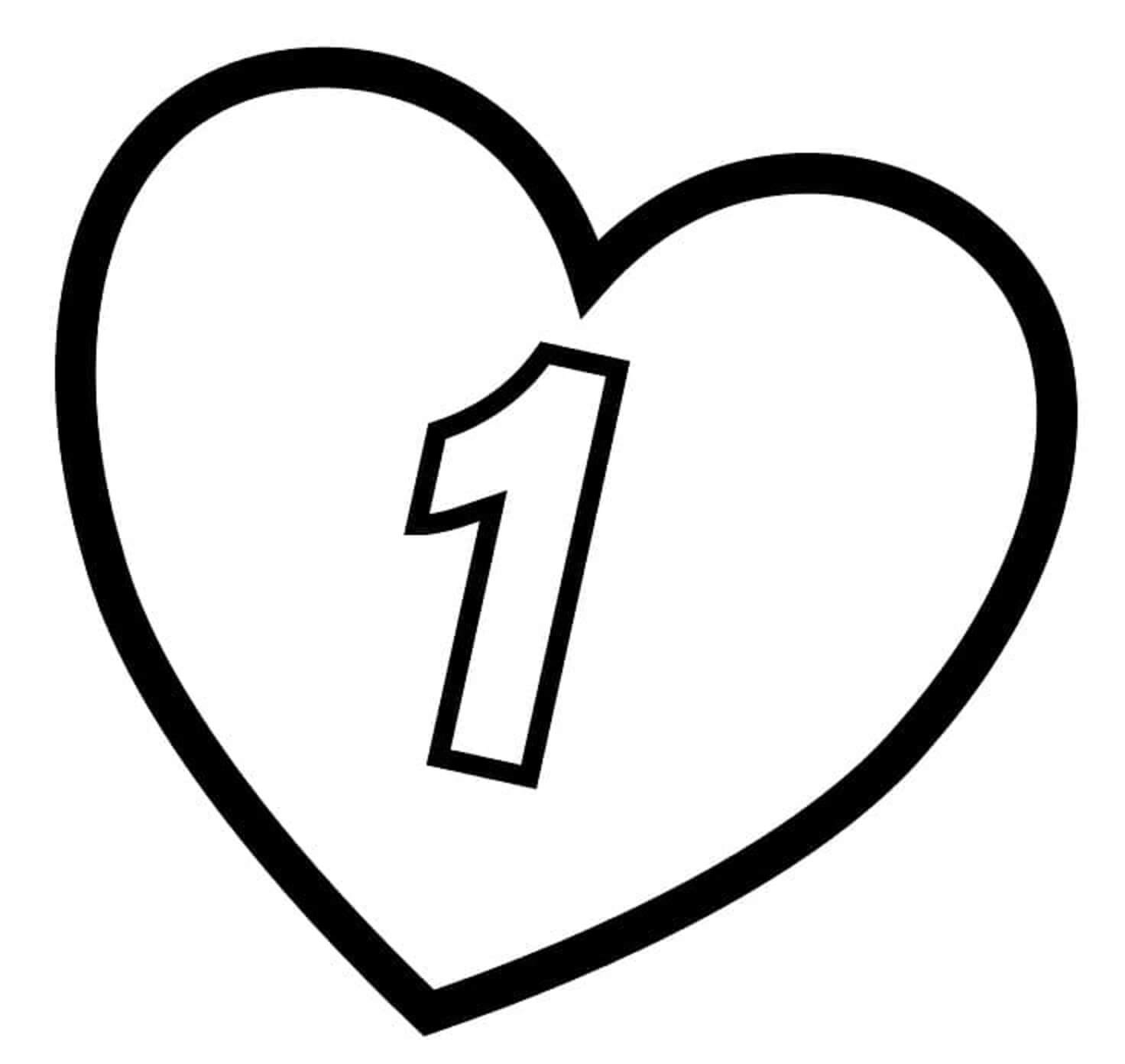 Dibujo de Número 1 en el corazón para Colorear