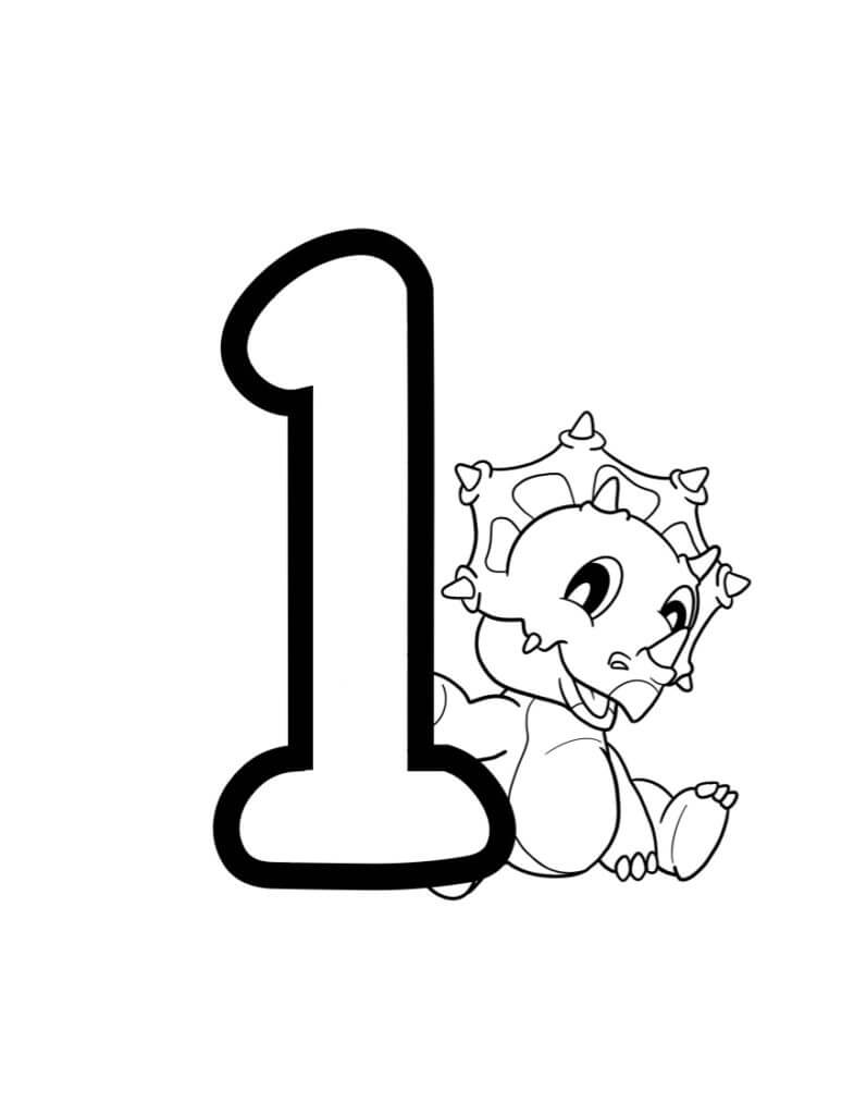 Dibujo de Número 1 y Dinosaurio para Colorear