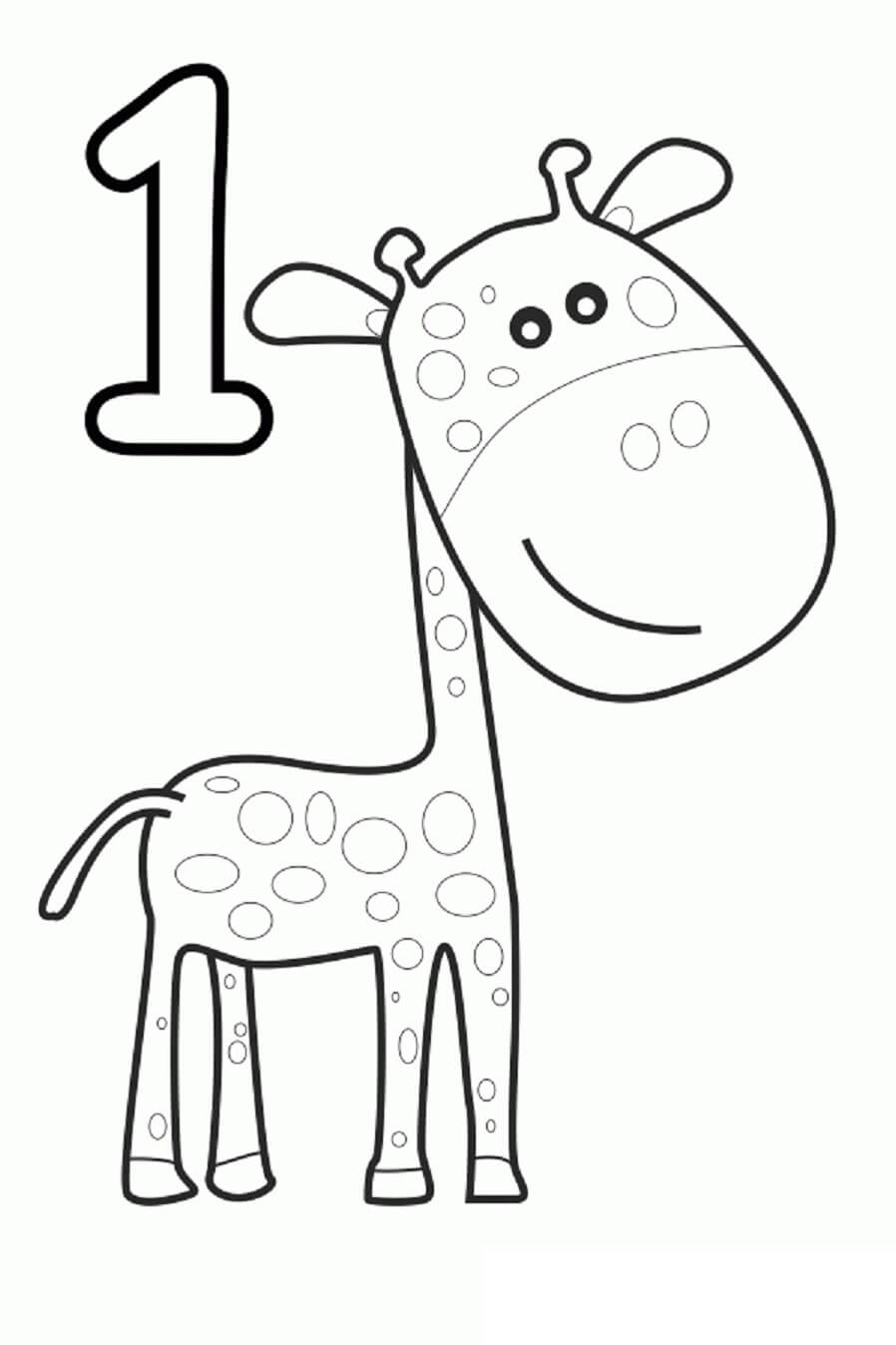 Dibujo de Número 1 y Jirafa Sonriente para Colorear