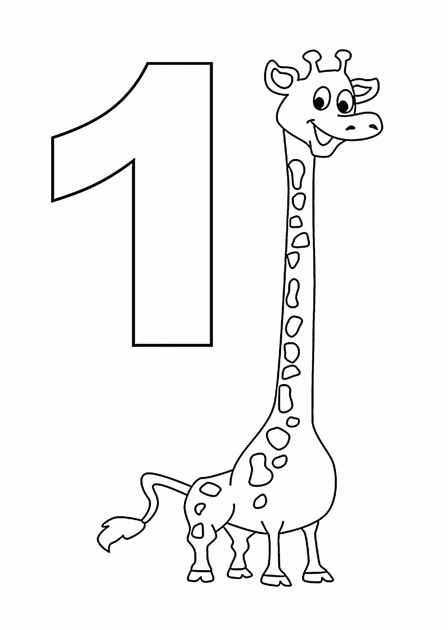 Dibujo de Número 1 y Jirafa para Colorear