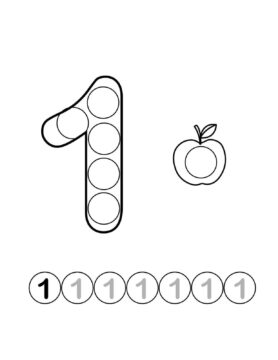 Dibujo de Número 1 y Manzana para Colorear