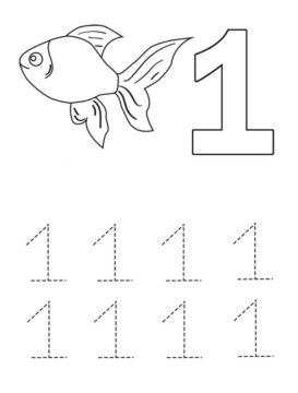 Dibujo de Número 1 y Pescado para Colorear