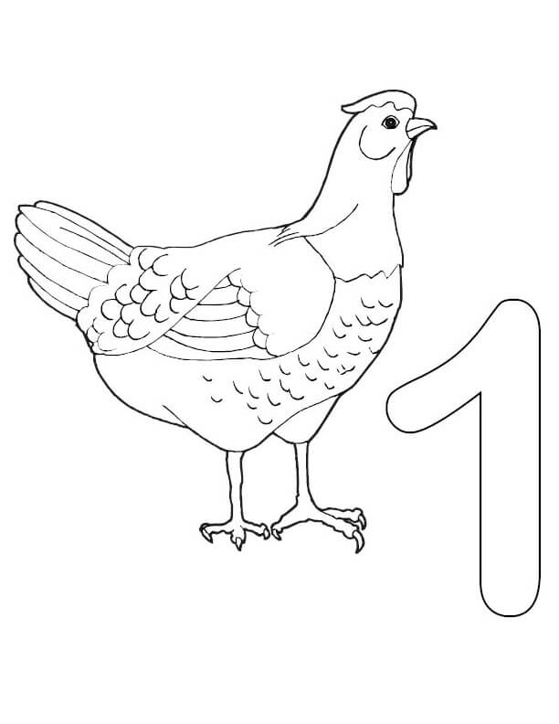 Dibujo de Número 1 y Pollo para Colorear