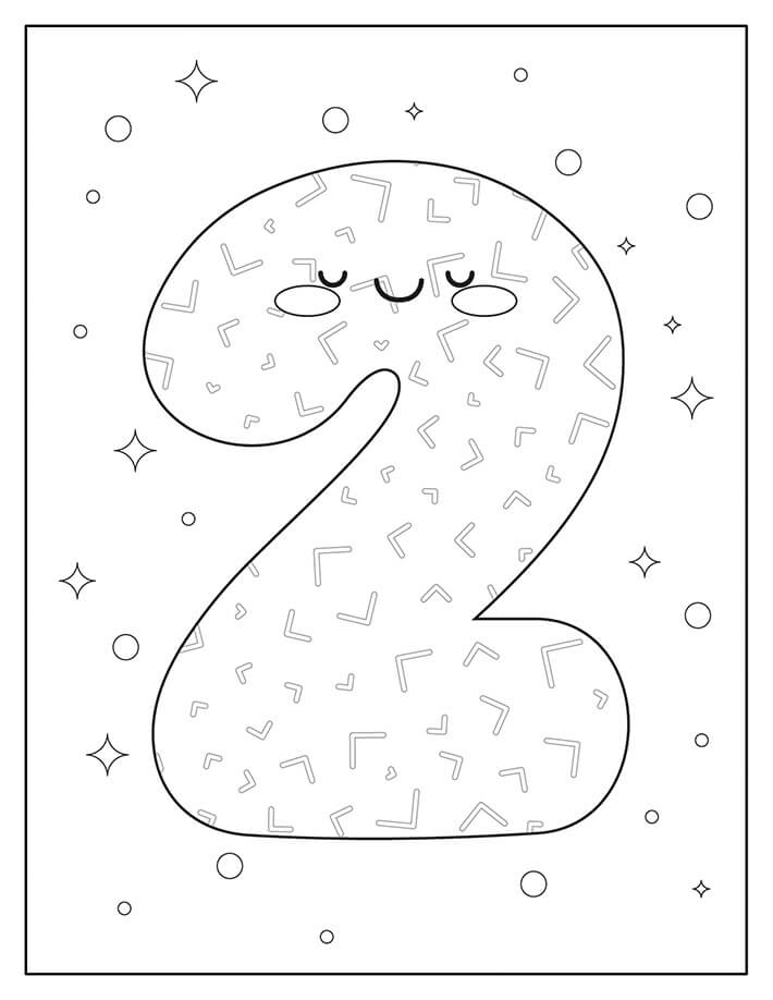 Dibujo de Número 2 Sonriente para Colorear