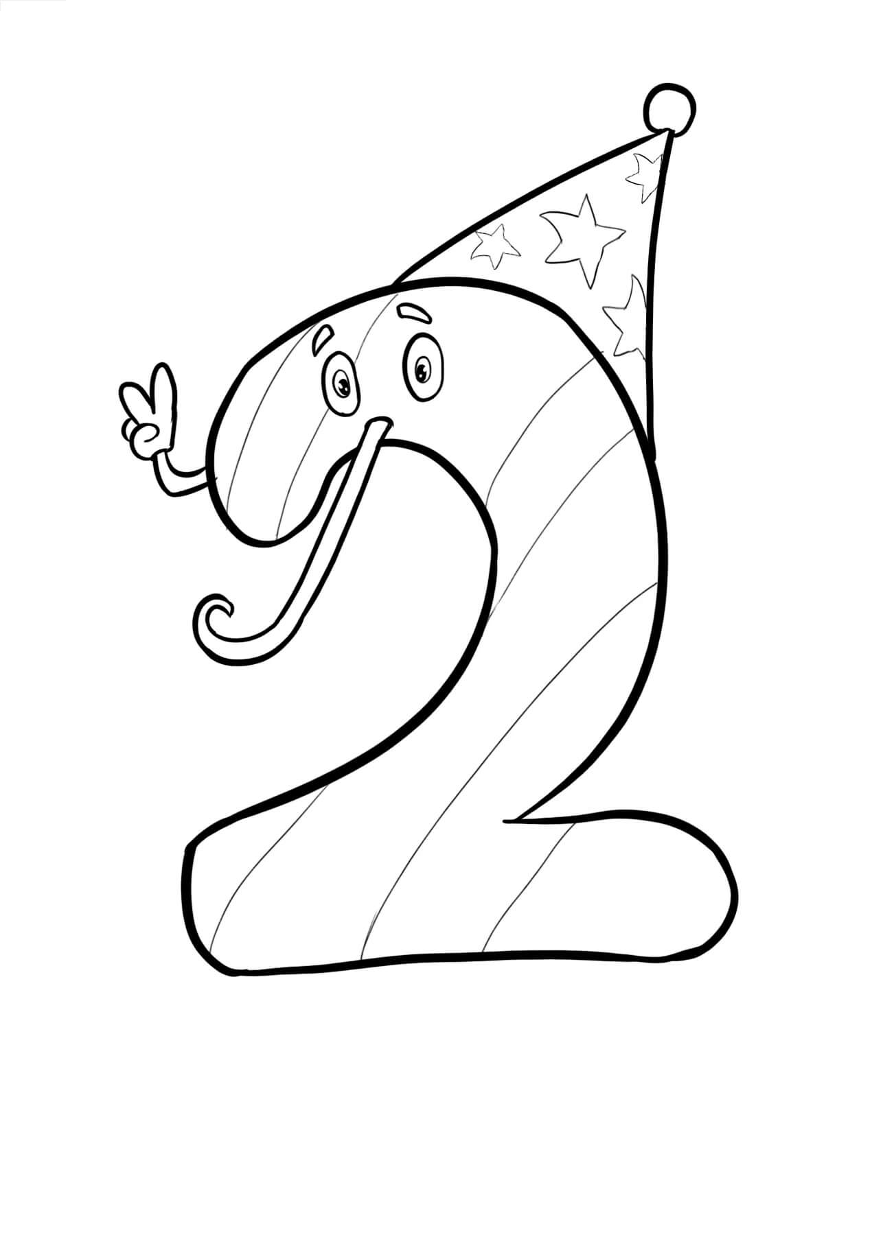 Dibujo de Número 2 en la Fiesta para Colorear