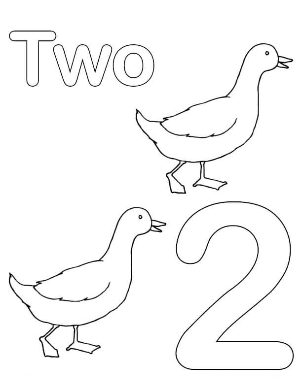 Dibujo de Número 2 y Dos Patos para Colorear