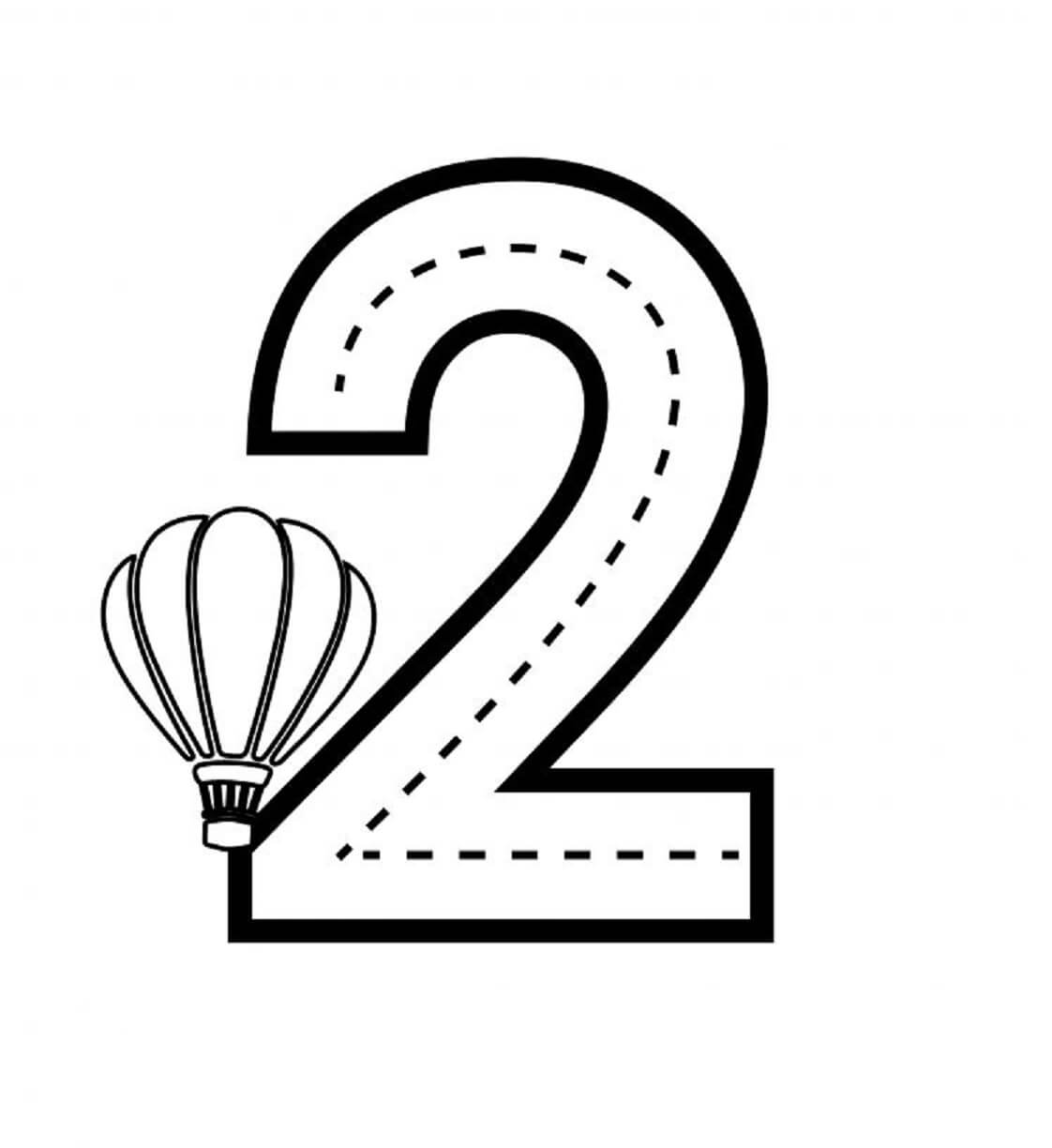 Dibujo de Número 2 y Globo Aerostatico para Colorear