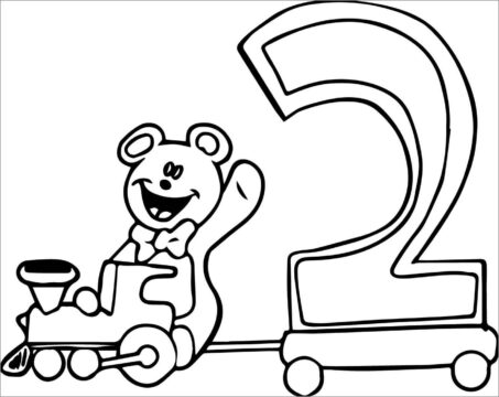 Dibujo de Oso de Peluche con número 2 para Colorear