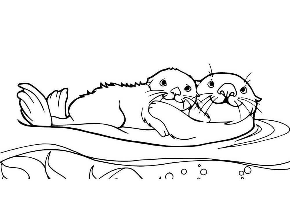 Dibujo de Dos Nutria Abrazar para Colorear