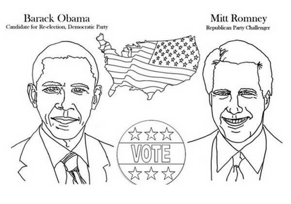 Dibujo de Barack Obama y Mitt Romney para Colorear