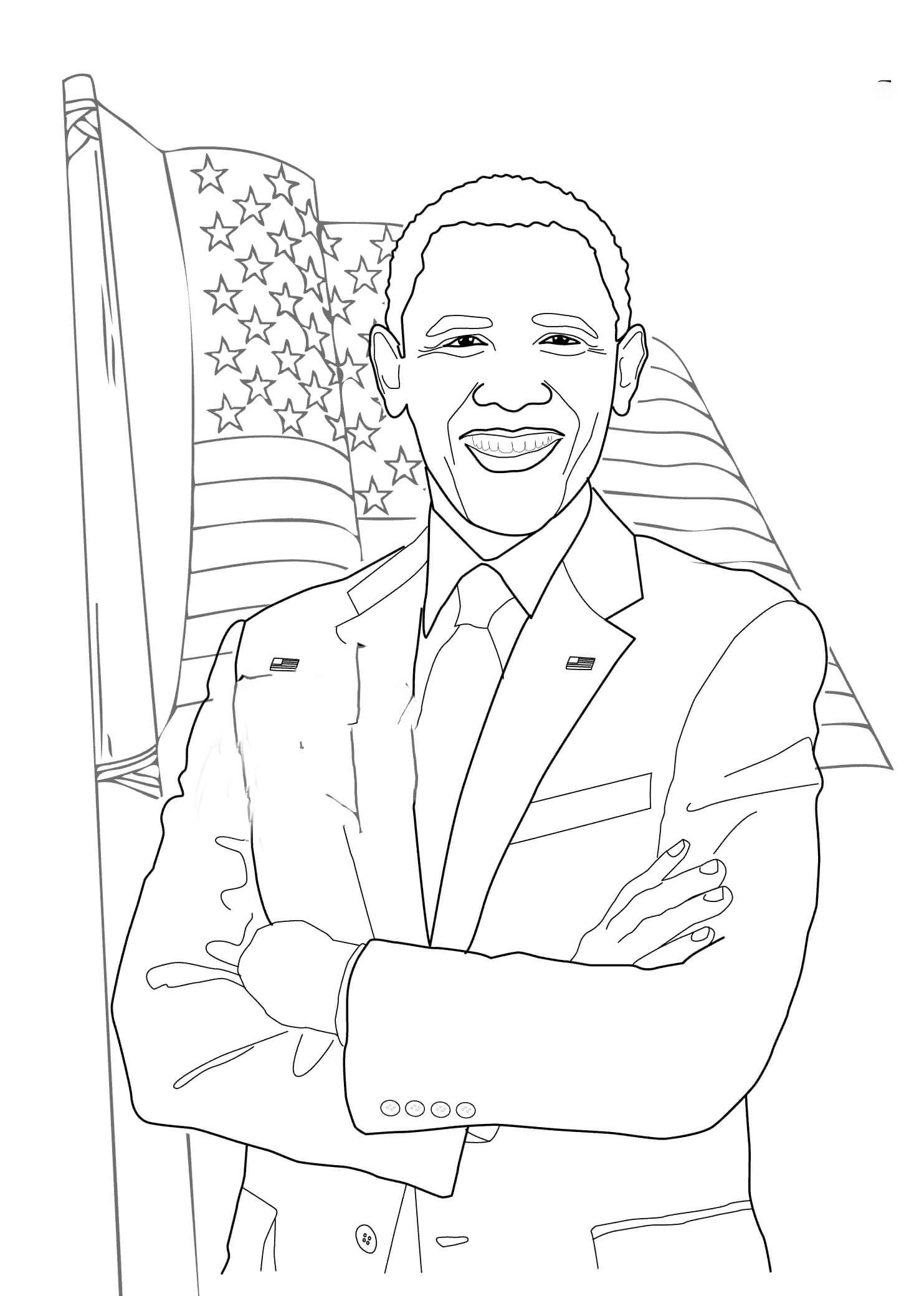 Dibujo de Obama con la Bandera de Estados Unidos para Colorear