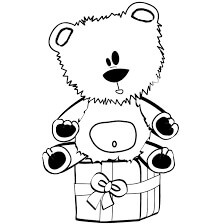Dibujo de Oso de Peluche en Caja de Regalo para Colorear