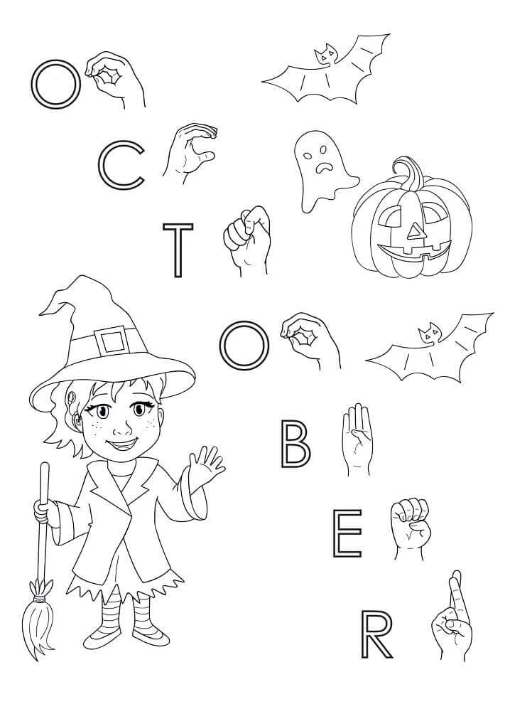 Dibujo de Octubre con la Gente para Colorear