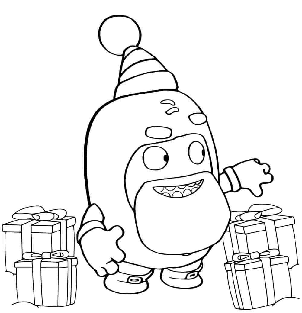 Dibujo de Oddbods Santa Claus con Regalos para Colorear