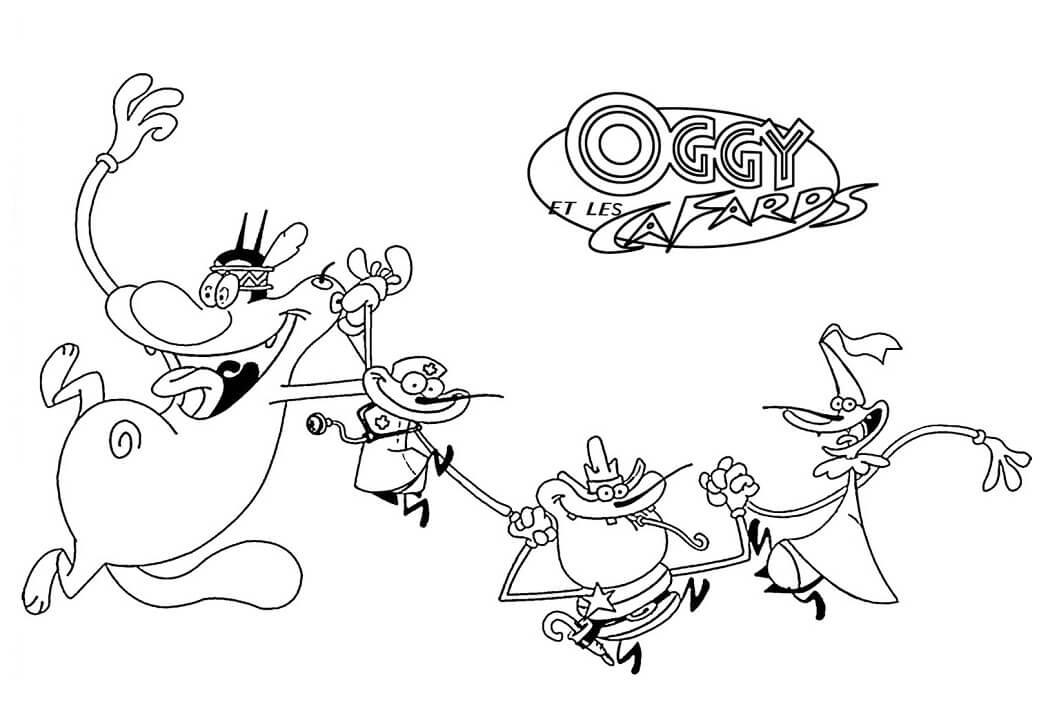 Dibujo de Oggy Divertido y las Cucarachas para Colorear