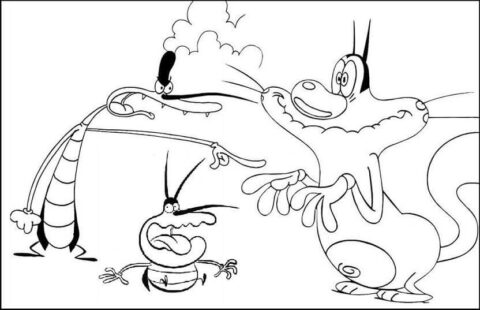 Dibujo de Oggy y Dos Cucarachas para Colorear