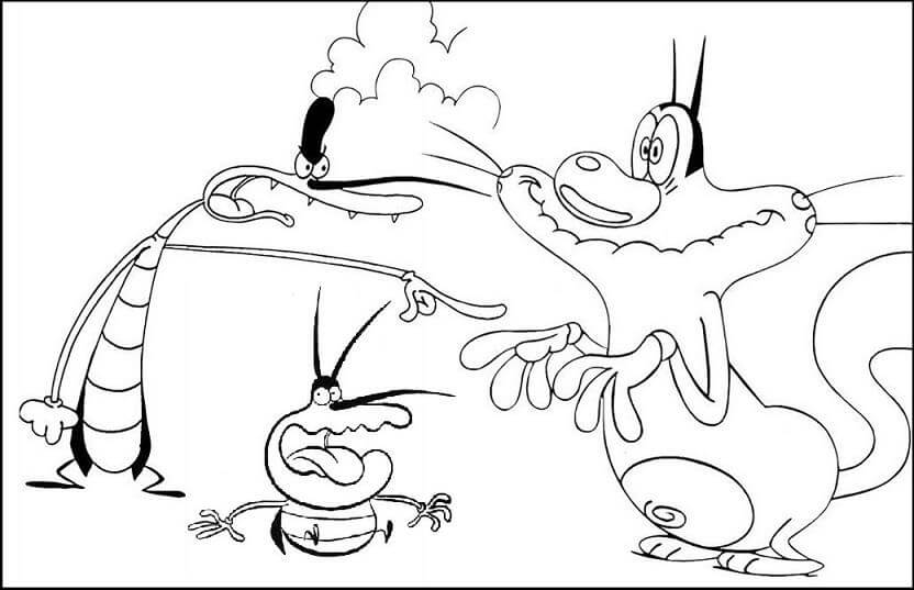 Dibujo de Oggy y Dos Cucarachas para Colorear